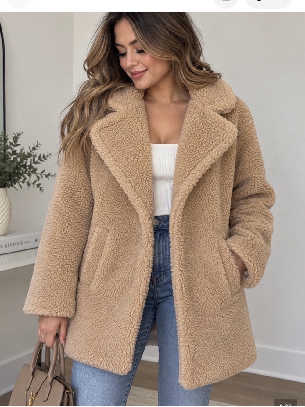 Abercrombie & Fitch Plush Teddy Coat in Camel